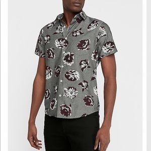 Express Slim Floral Chambray White Button…